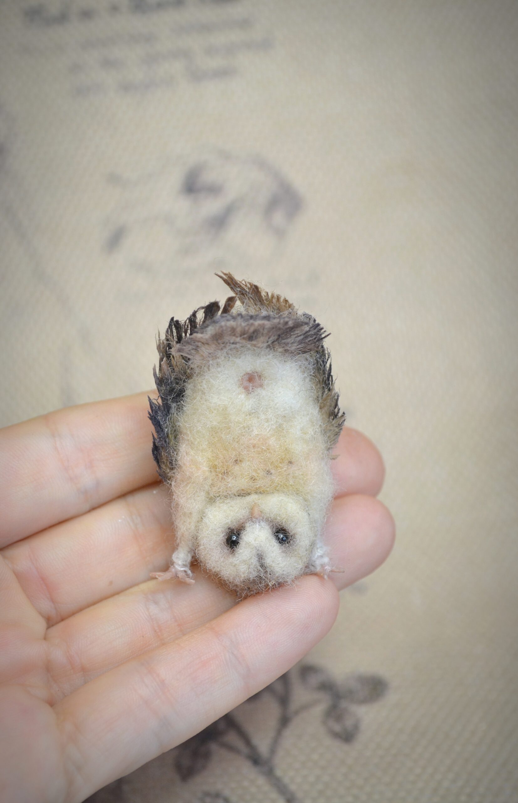 Needle Felted Miniature Owl, Funny Upside Down Owl with Movable Head - Image 7